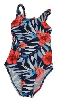 Tmavomodré květované jednodílné plavky s listy Firefly