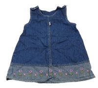 Tmavomodrá rifľová na traká šatová tunika s výšivkami květin C&A