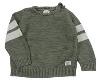 Khaki melírovaný sveter s pruhy na rukávech C&A