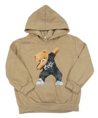 Hnedá mikina s medvěďom a kapucňou Shein