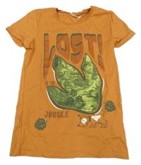 Medové tričko so stopou dinosaura a nápisom Kids
