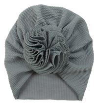 Šedá vzorovaná turbanová čepice s 3D květinou
