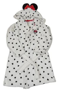Bílý chlupatý župan se srdíčky a kapucí - Minnie H&M
