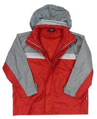 Sivo-červená šušťáková jarná bunda s kapucňou
