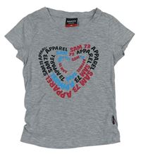 Sivé melírované tričko s nápisy ve tvaru srdce Sam73