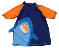 Tmavomodro-oranžové UV tričko so žralokom Tu
