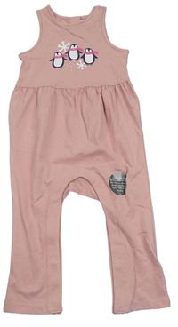 Světlerůžový baggy overal s tučňáky M&S