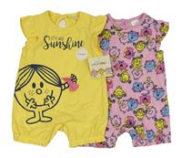 2x overal s Little Miss - žlutý + růžový vzorovaný 