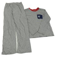 Sivé melírované pyžama s tmavomodrou vreckom zn. George