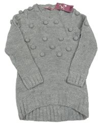 Nové - šedé třpytivé vlněné svetrové šaty s bambulkami Matalan