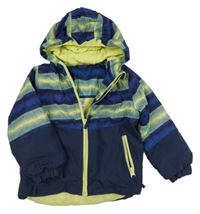 Tmavomodro-žltá vzorovaná šušťáková zimná funkčná bunda s kapucňou Lupilu