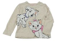 Světlebéžové triko s dalmatinem a kočkou Primark