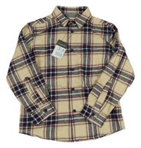 Nové - béžovo-tmaovmodro-červená kostkovaná košile Primark