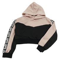 Starorůžovo-čierna crop mikina s kapucňou shein