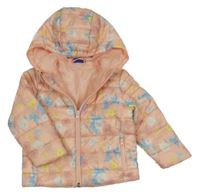 Marhuľová kvetovaná šušťáková zateplená bunda s kapucňou Lupilu