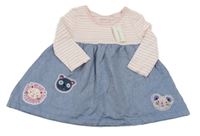 Nové - Bílo-světlerůžovo-modré šaty s myškou Bluezoo