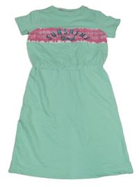 Mintové teplákové šaty s ružovým pruhom