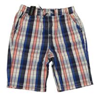 Nové - bílo-tmavomodro-červené kostkované plátěné kraťasy St. Bernard