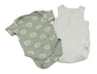 2x body - bílé + khaki s kvítky 