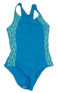 Modré vzorované jednodielne plavky