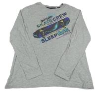 Šedé melírované pyžamové triko se skatem a nápisem C&A