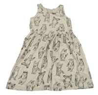 Béžové melírované bavlnené šaty s medveďmi zn. H&M