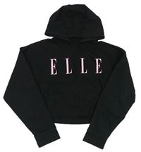 Čierna crop mikina s kapucňou a nápisom Elle