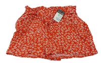 Červené květované kraťasy s páskem Primark