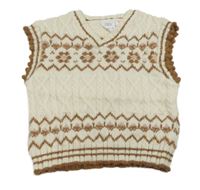 Bielo-hnedá vzorovaná svetrová vlnená vesta Zara