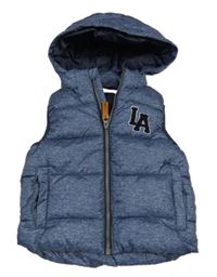 Tmavomodrá melírovaná zateplená šusťáková vesta s písmenem a kapucí H&M