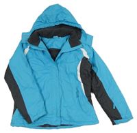 Světlemodro-antracitovo-biela šušťáková funkčná zimná bunda s kapucňou Crane