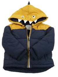 Tmavomodro-hořčicová šusťáková zimní bunda s kapucí - dino F&F