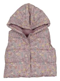 Lila šusťáková květovaná zateplená vesta s Bambim a kapucí George