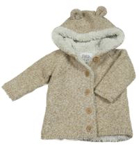 Béžový melírovaný propínací zateplený svetr s kapucí F&F