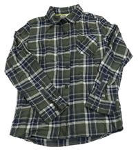 Kaki-tmavomodro-biela kockovaná košeľa M&Co.