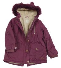 Fialová šusťáková zateplená parka s kapucí s kožešinou Next