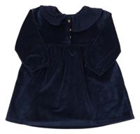 Tmavomodré rebrované plyšové šaty s golierikom George