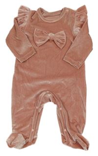 Ružový zamatový overal s volánikmi a mašlou Shein