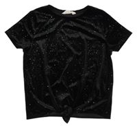 Černé sametové třpytivé tričko H&M