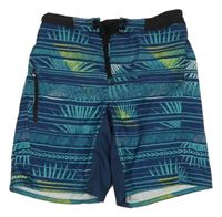 Modré pruhované vzorované plážové kraťasy s listy Decathlon