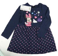 Nové - Tmavomodro-růžové puntíkaté šaty s Minnie Disney