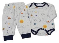 2set - Bílo-tmavomodré body s vesmírem + tepláky 