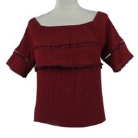 Dámská vínová crop halenka s ozdobným lemem 