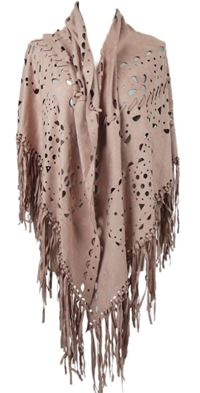 Dámský starorůžový semišový perforovaný šátek s třásněmi 