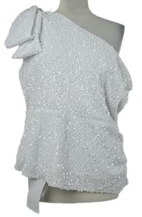 Nové - Dámsky biely asymetrický top s flitrami a mašlou