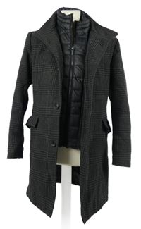 Pánsky čierno-sivý kockovaný vlnený kabát C&A