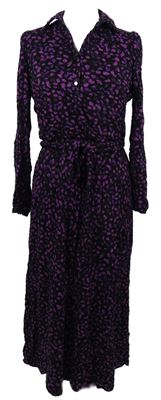 Dámské černo-fialové vzorované midi šaty s páskem Phase Eight 