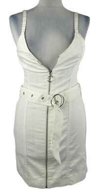 Dámské bílé riflové minišaty s páskem Bershka 