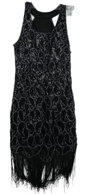 Dámské černé flitrové šaty s třásněmi 