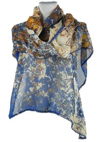 Dámská modro-béžovo-oranžová vzorovaná šifonová šála 